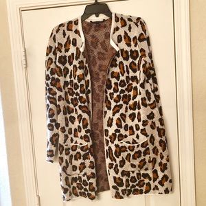 Animal print open sweater